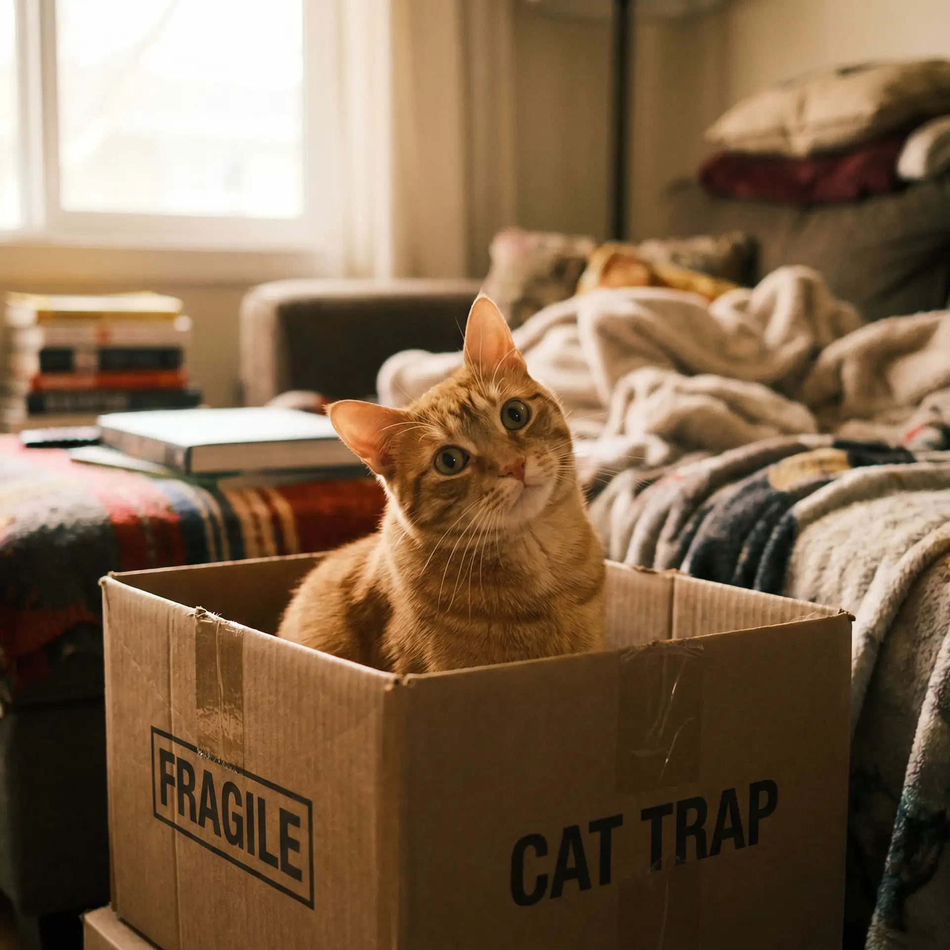 橘猫躲在纸箱里 - 这里只有精品