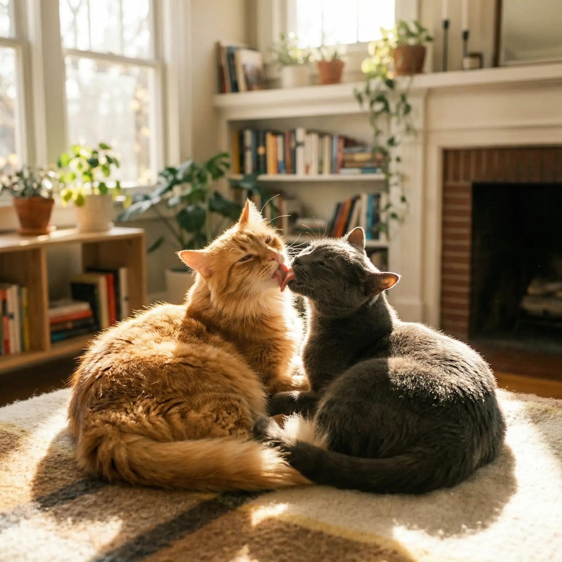 两只猫互相梳毛 - 这里只有精品